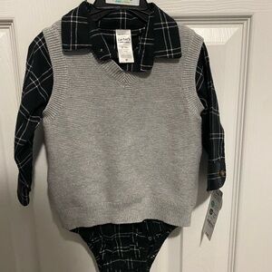 NWT Carter's Gray Sweater Vest with Black Plaid Shirt